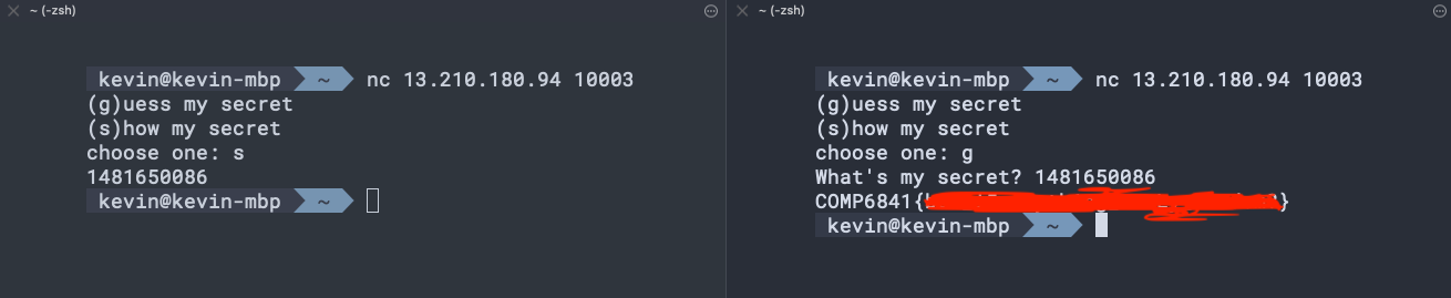 Two terminals side by side, connected at almost the same time.